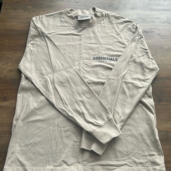 ESSENTIALS Tan Logo Long Sleeve T-Shirt - Picture 1 of 4